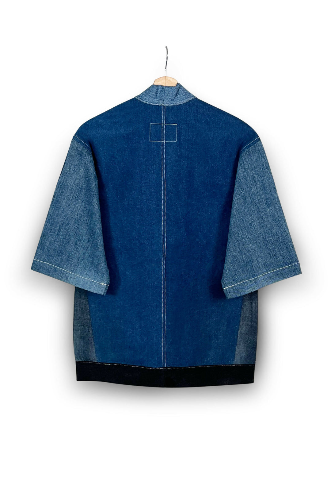 Patched White Denim Kimono Jacket