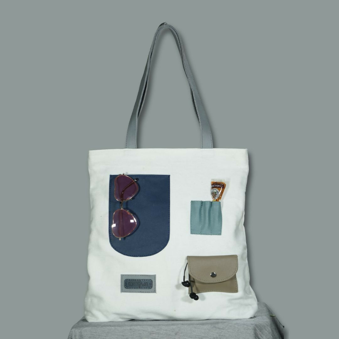 Multicolor Patch Pocket Canvas Tote