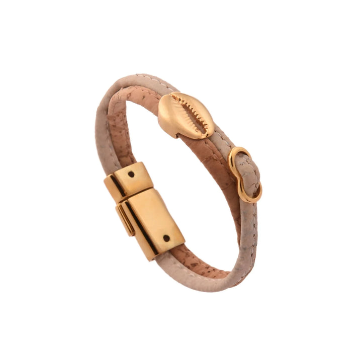 Cowrie Shell Layered Bracelet In Brown & Gold