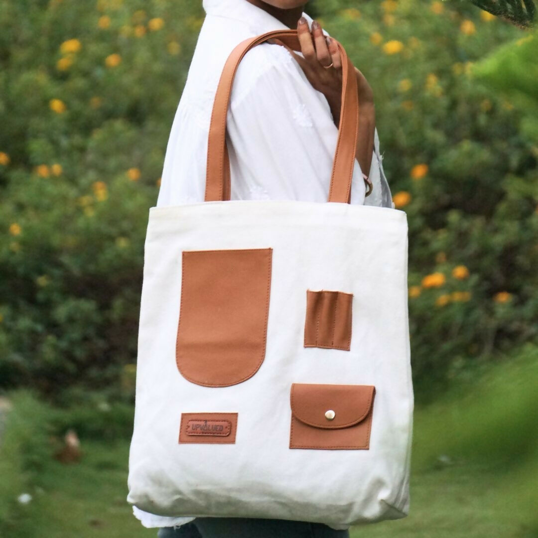Tan Patch Pocket Canvas Tote Bag
