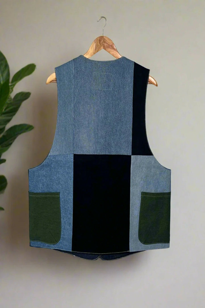 Edgy Upcycled Denim Gillet Jacket