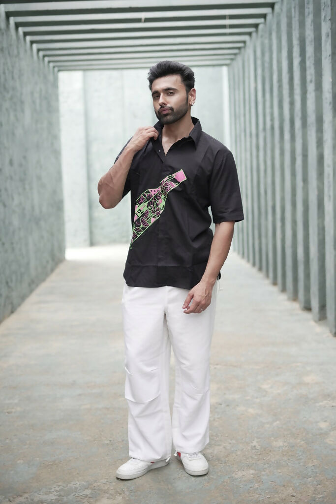 Unisex Black Bottle Embroidered Shirt