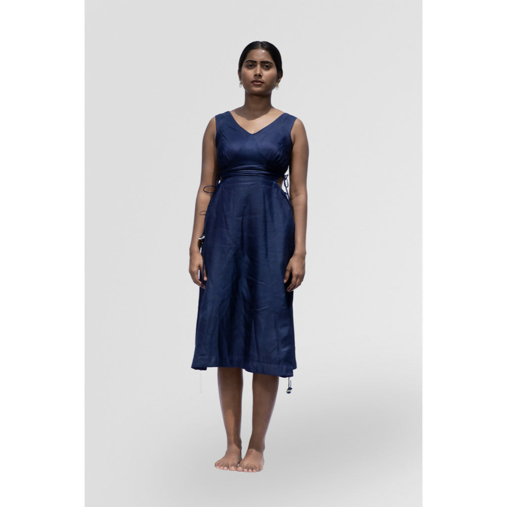 Navy Blue Burmese Cutout Dress