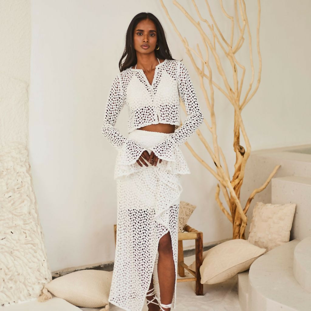 White Lace Skirt with Ruffle Detail