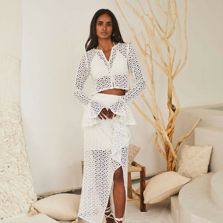 White Lace Skirt with Ruffle Detail