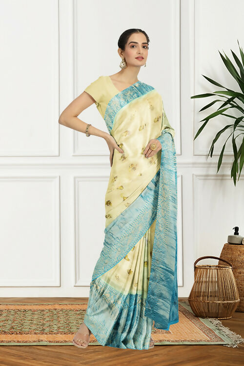 Yellow and Blue Mahalakshmi Saree