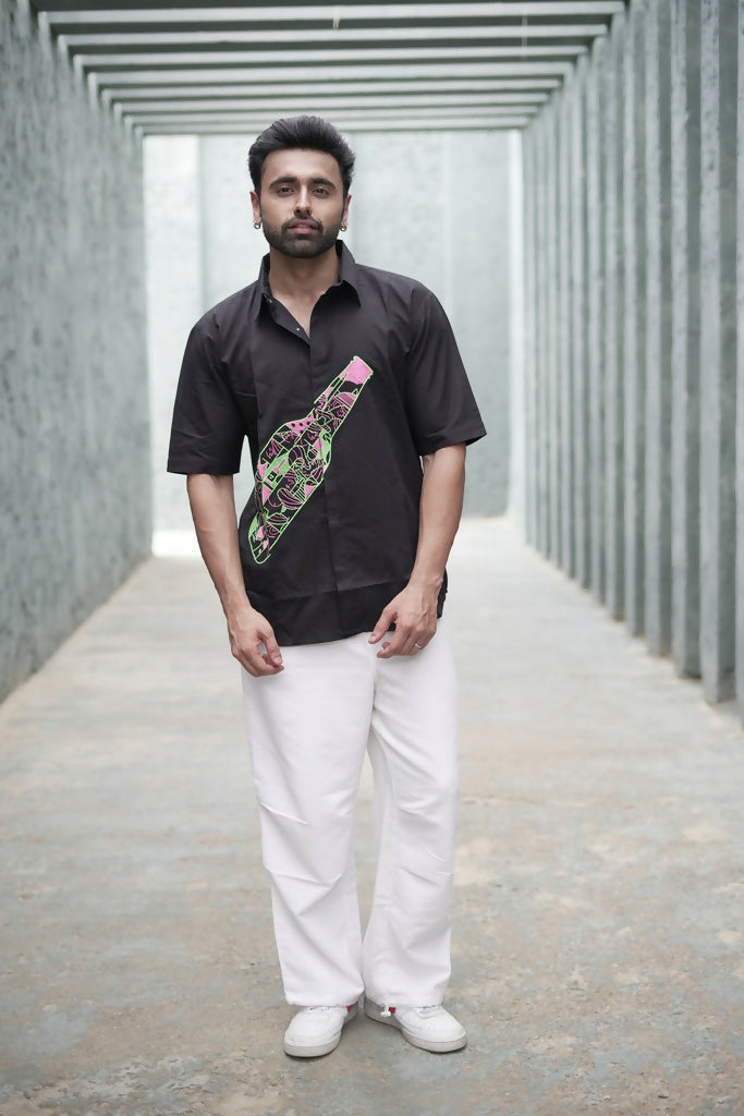 Unisex Black Bottle Embroidered Shirt