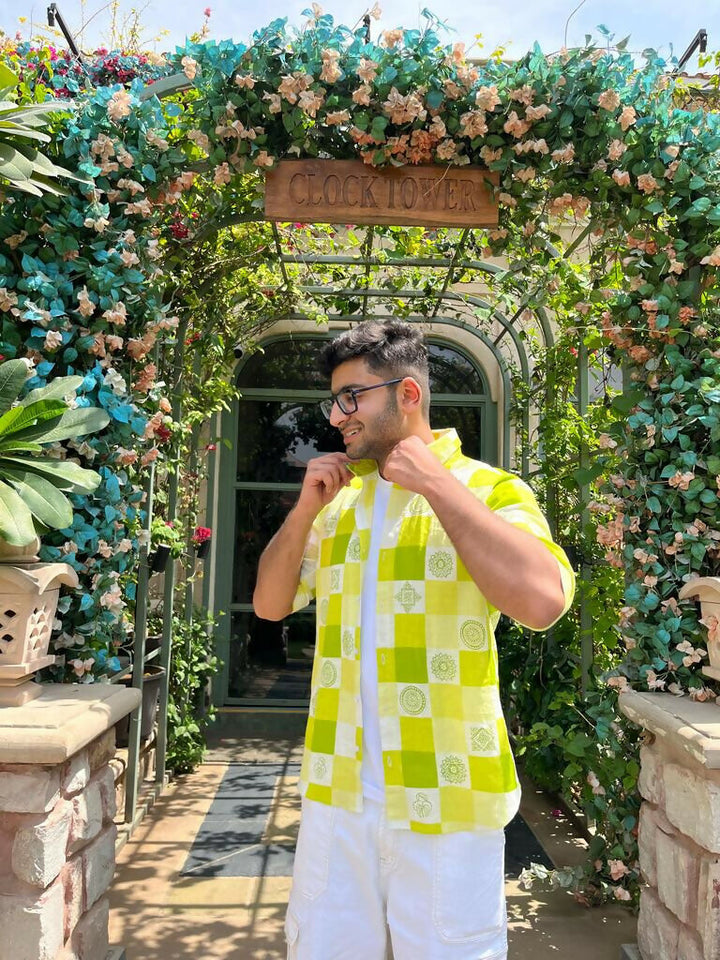 Unisex Yellow Block Print Shirt