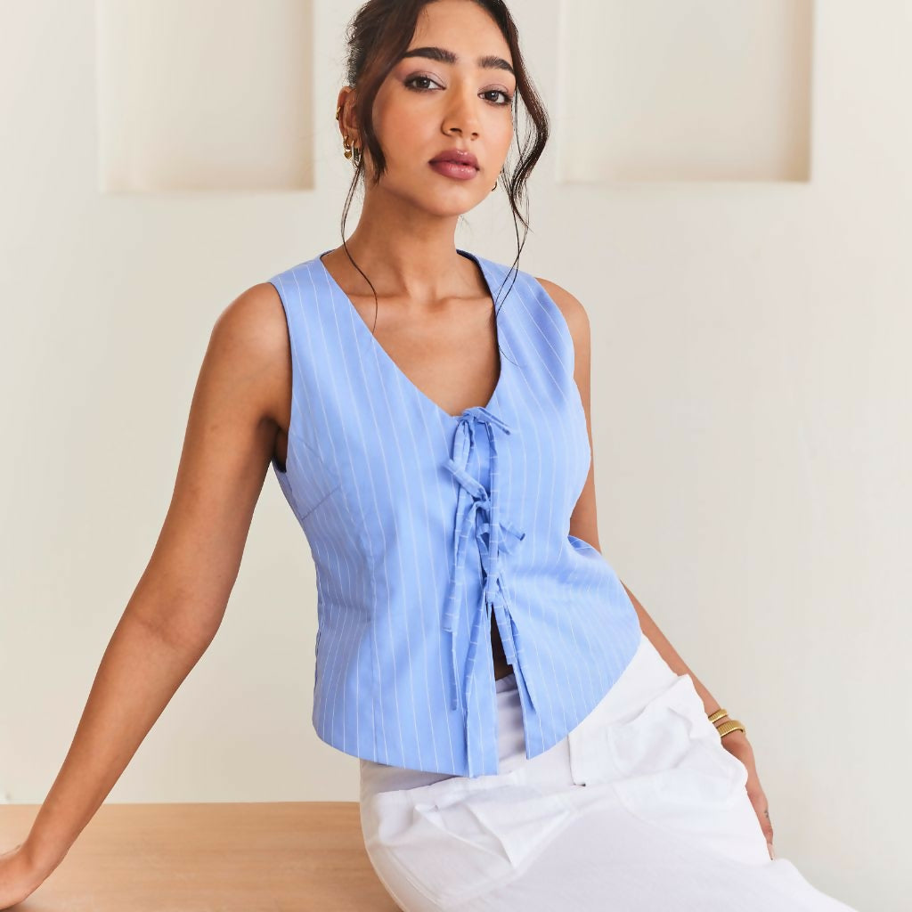 Blue Front Tie-up Top
