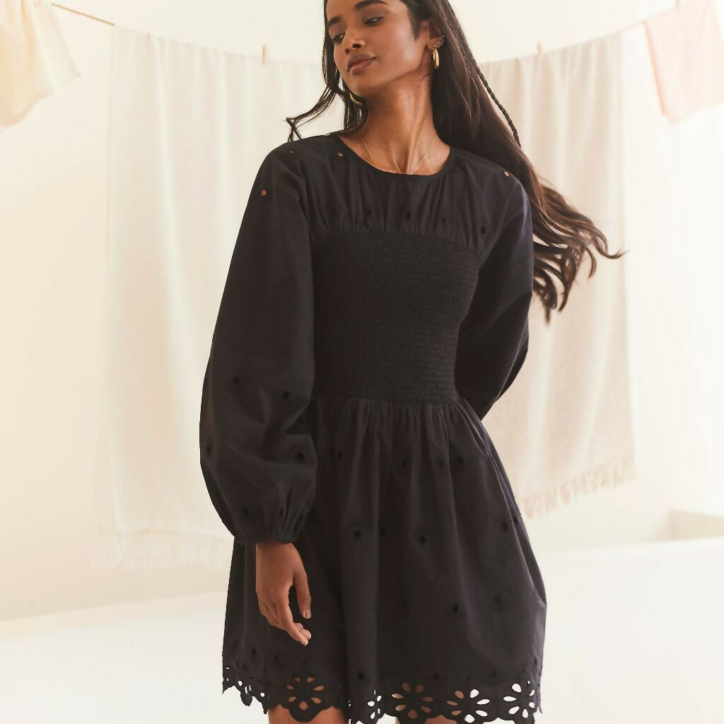 Black Schiffli Short Dress