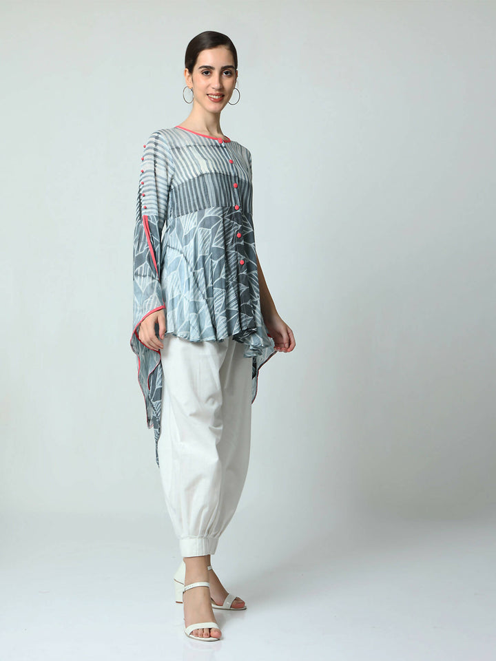 Asymmetric top with butterfly sleeves