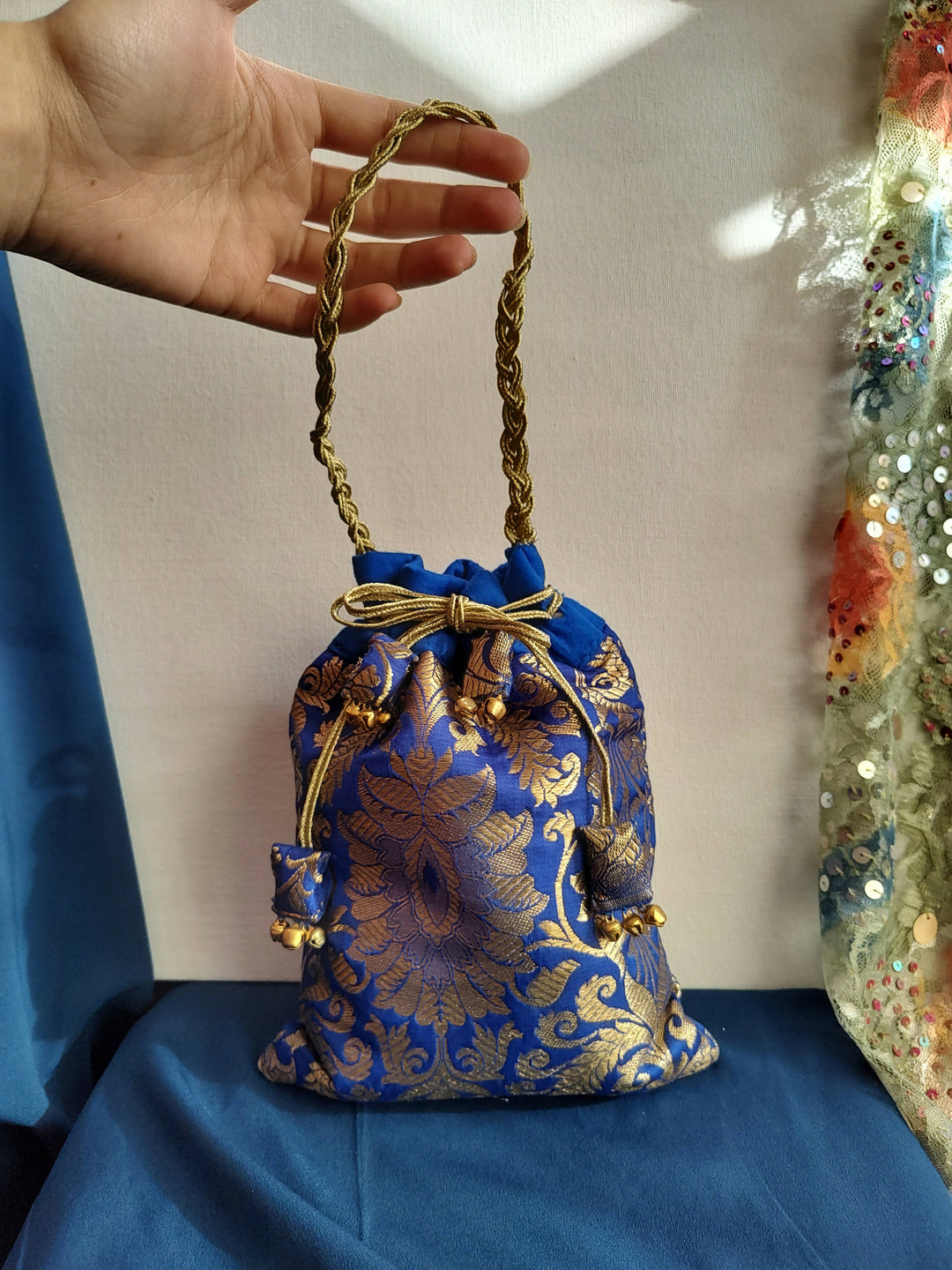Blue Brocade Potli
