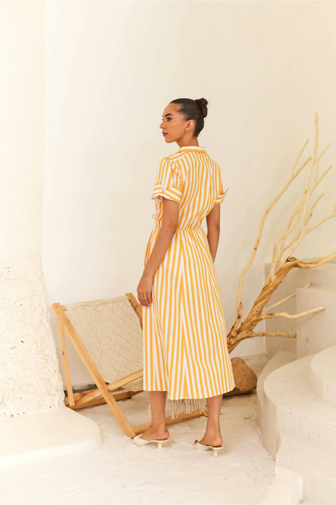 Yellow-White Midi Dress