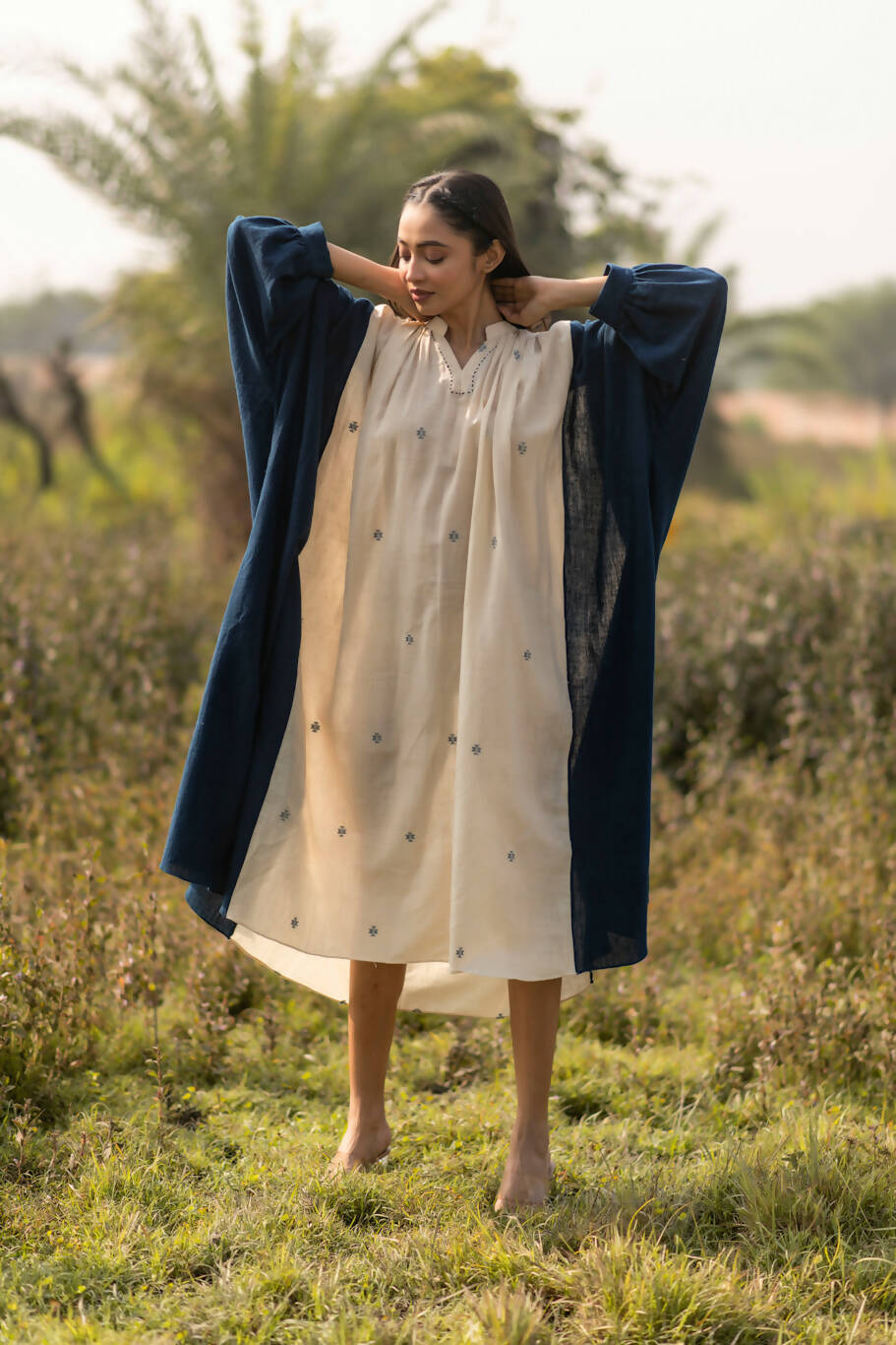 Cream-Indigo Box Dress