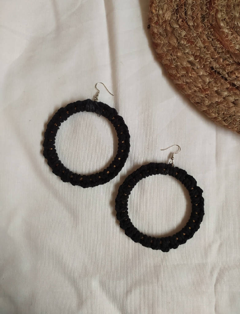 Black Macramé Hoops