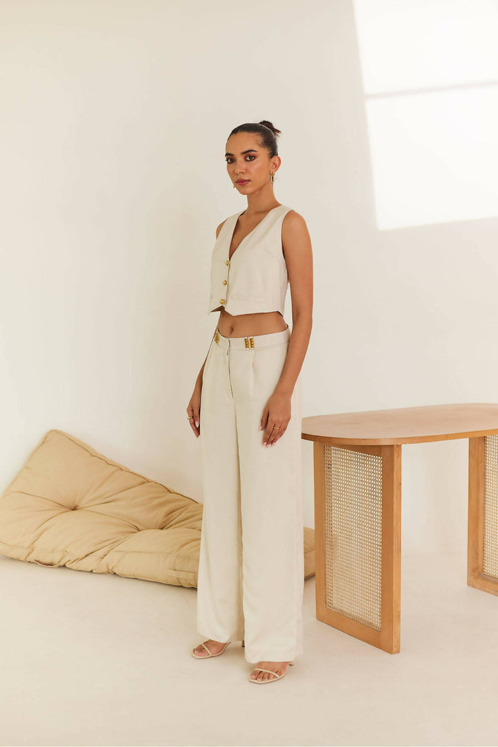 Cream Vest With Golden Buttons