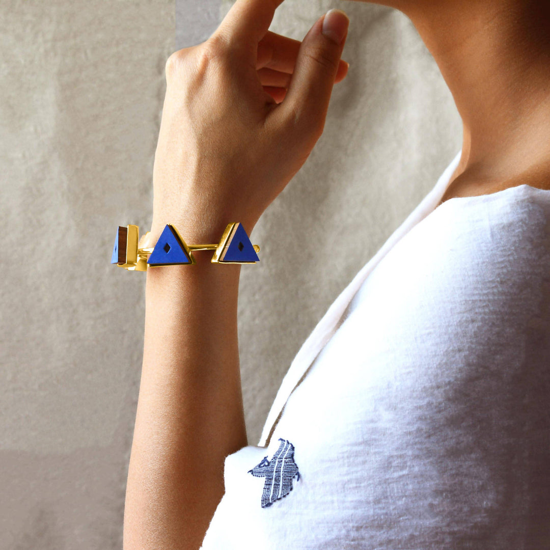 Jodhpur Aztec Indigo Kada - Gold