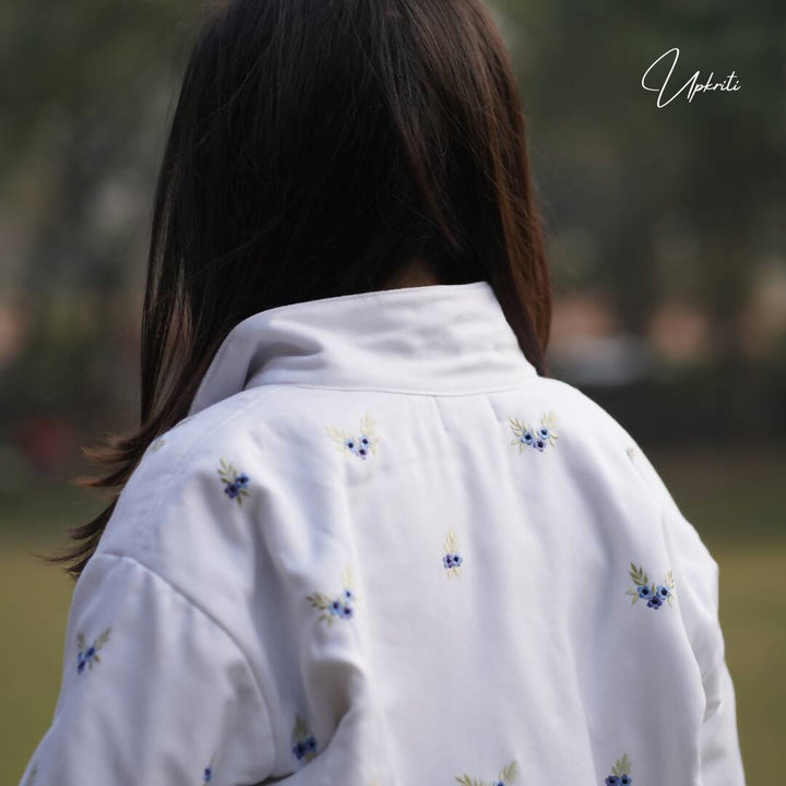 White Floral Embroidered Woolen Jacket