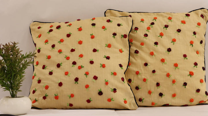 Yellow Embroidered Cushion Covers