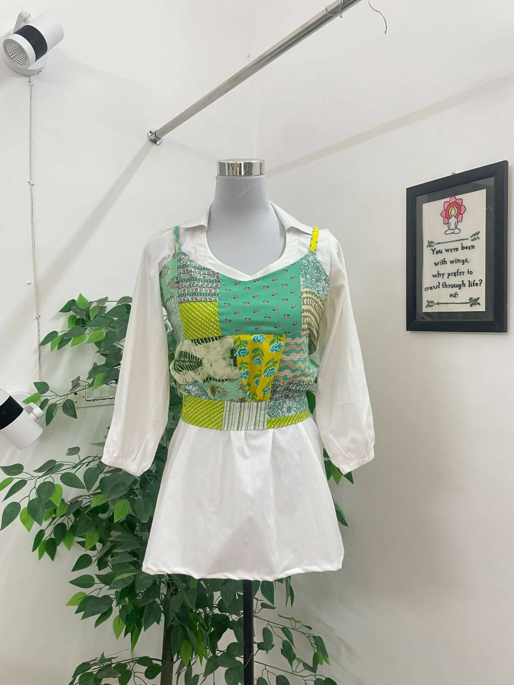 Green Patchwork Crop Top
