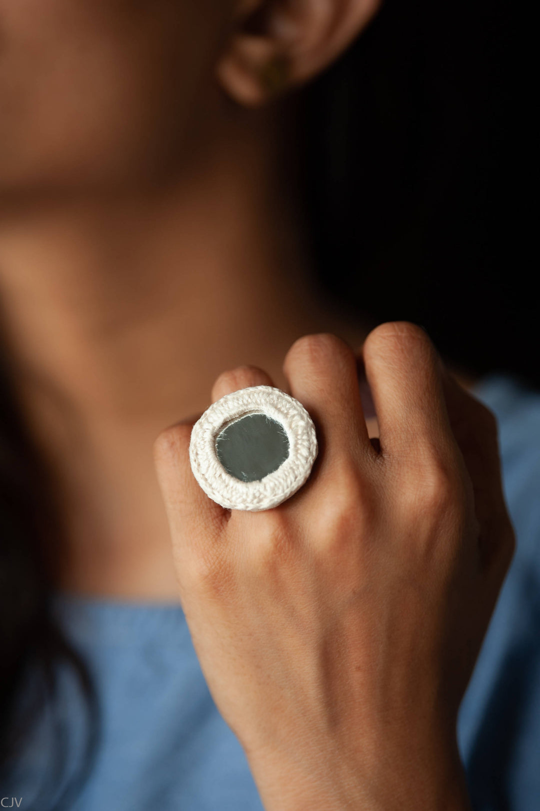 White Round Mirror Ring
