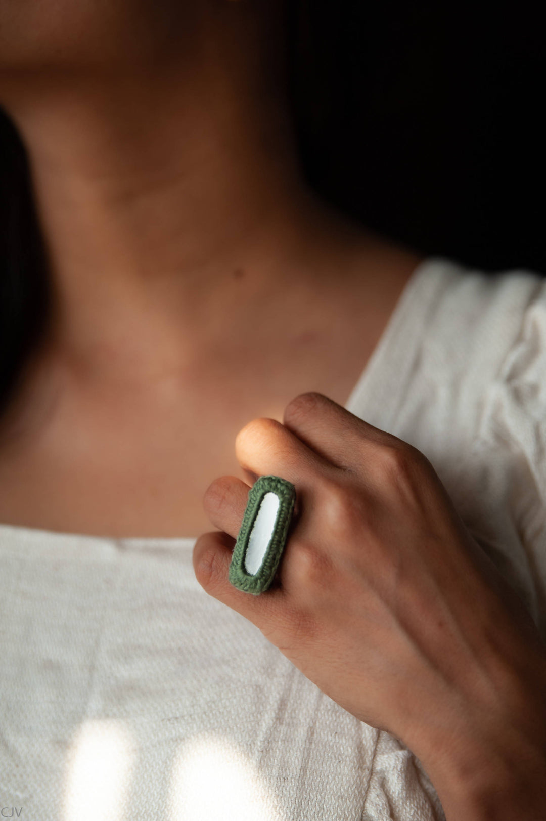 Green Rectangular Mirror Ring