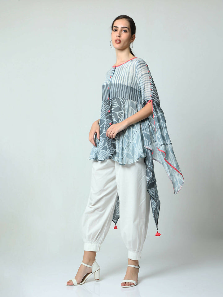 Asymmetric top with butterfly sleeves