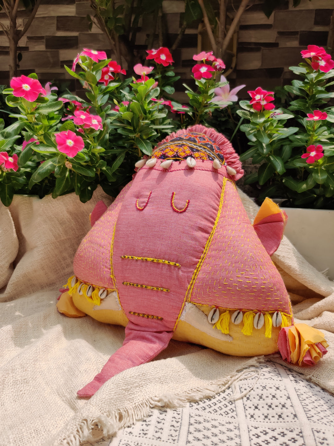 Elephant shaped pink cushion