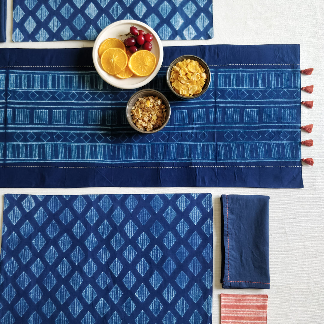 Table Linen Set - Chevron Indigo