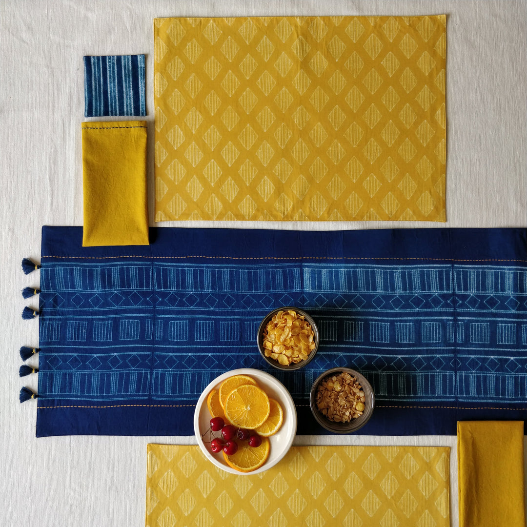 Table Linen Set - Amber and Indigo