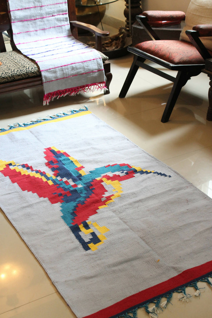 Grey Hummingbird dhurrie rug