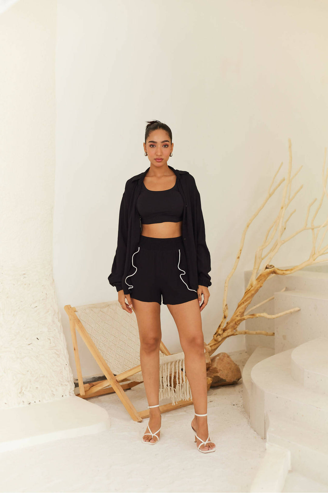 Black Shirt with Contrast Piping