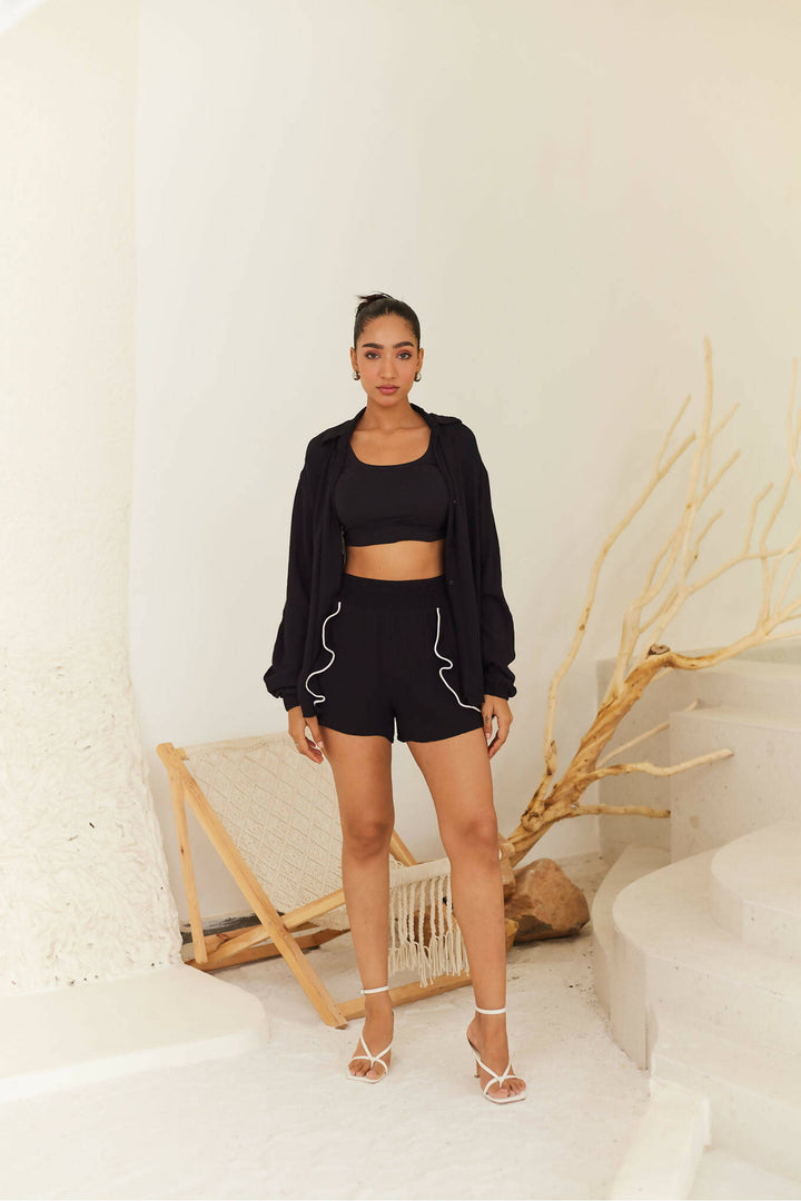 Black Shirt with Contrast Piping