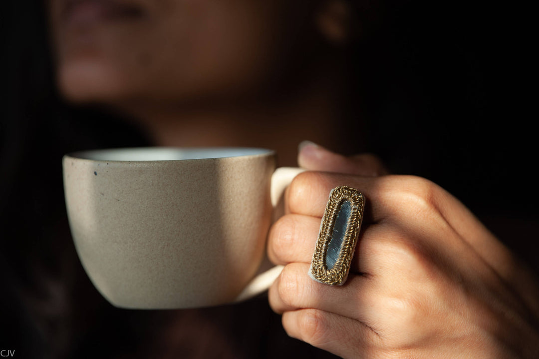 Golden Rectangular Mirror Ring