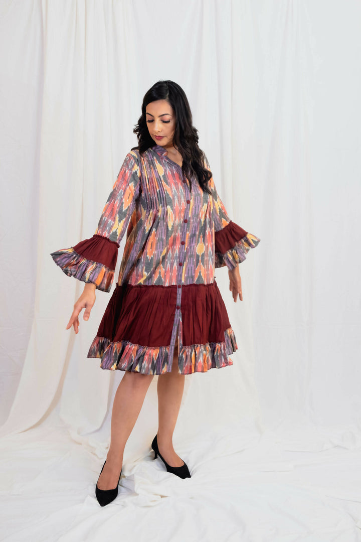 Ikat dress with frills