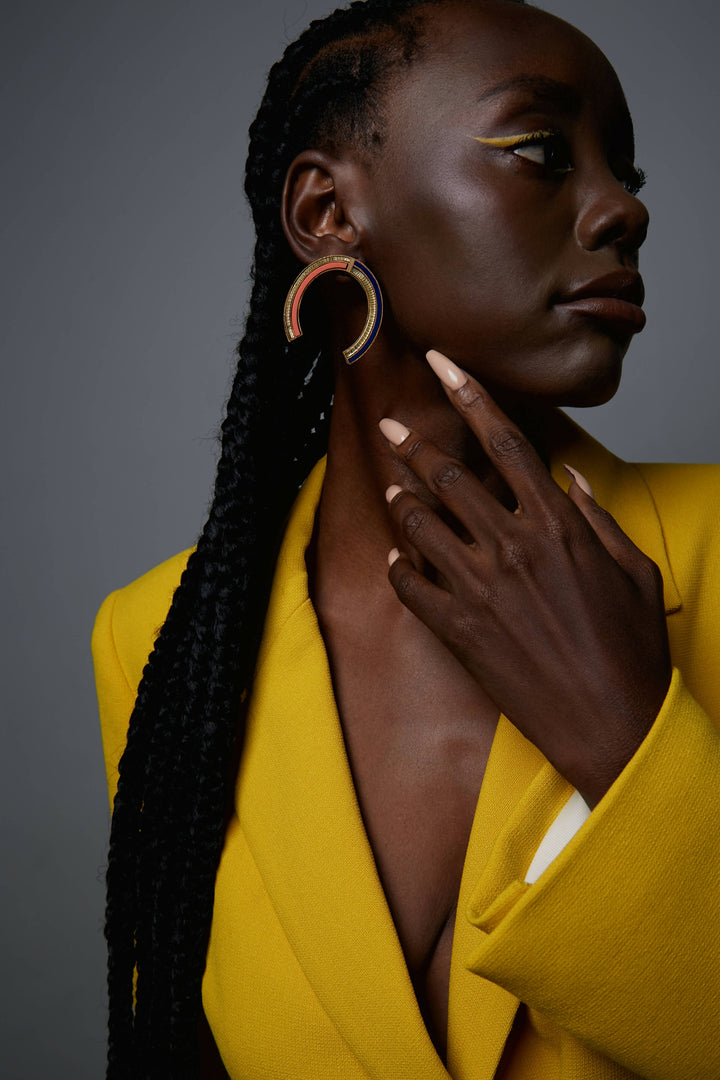 Happy Horse Shoe - Dark Blue and Coral Earrings