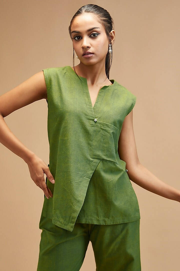 Basil Green Asymmetrical Shirt
