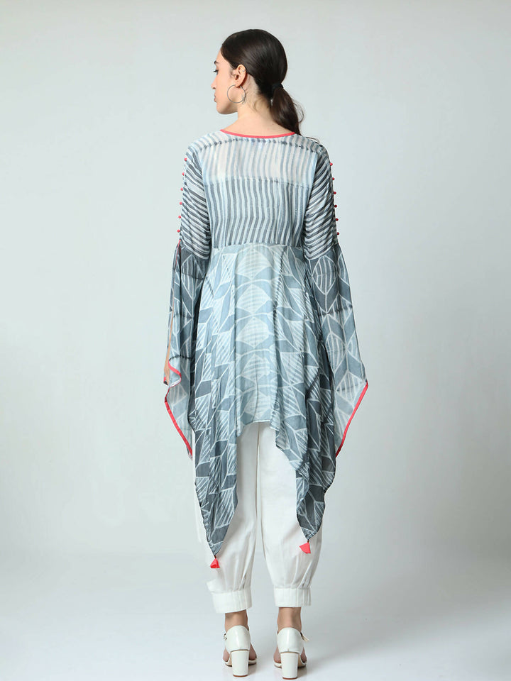 Asymmetric top with butterfly sleeves