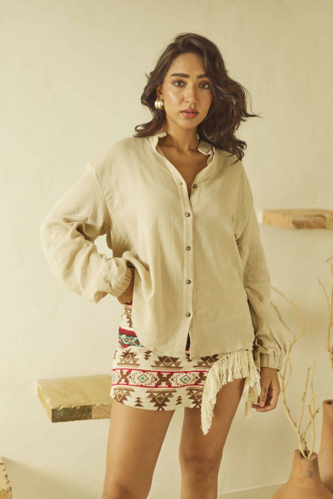 Oversized shirt with ruffles