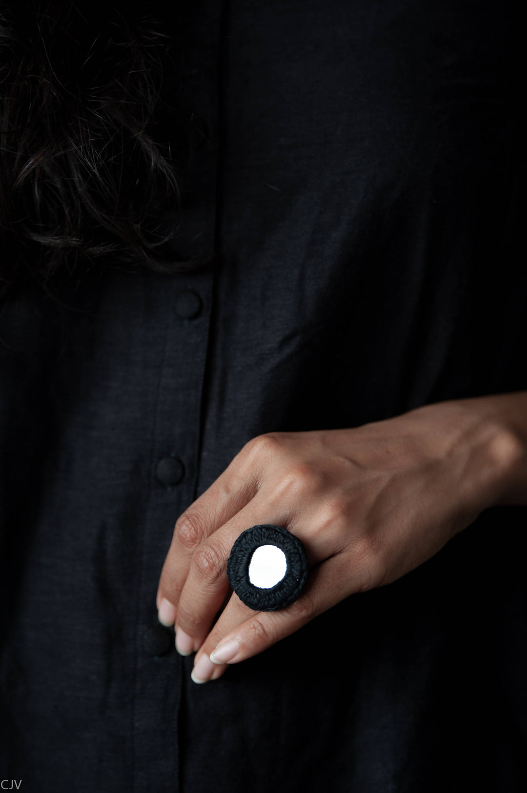 Black Round Mirror Ring