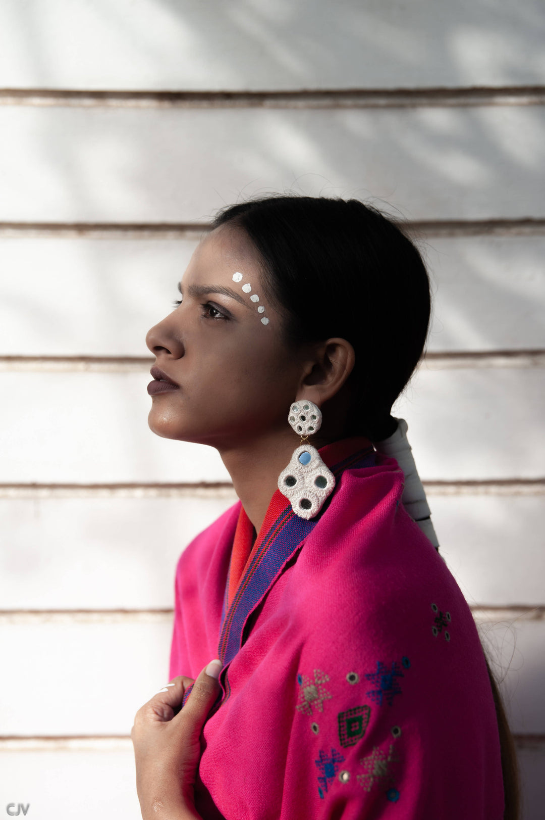 White Two Layer Earrings