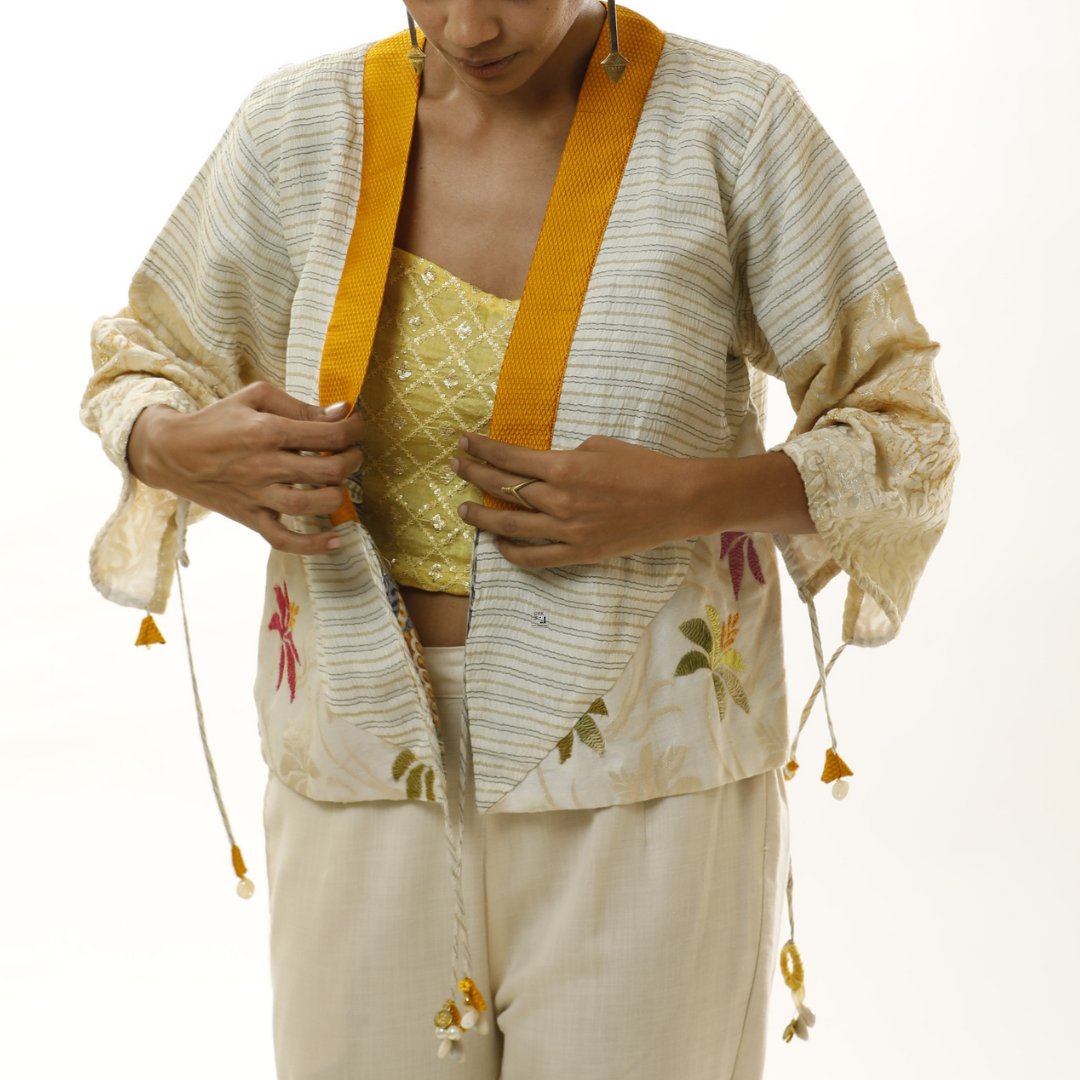 White and Yellow Kimono Jacket