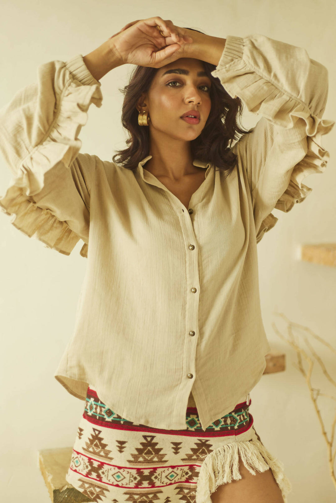 Oversized shirt with ruffles