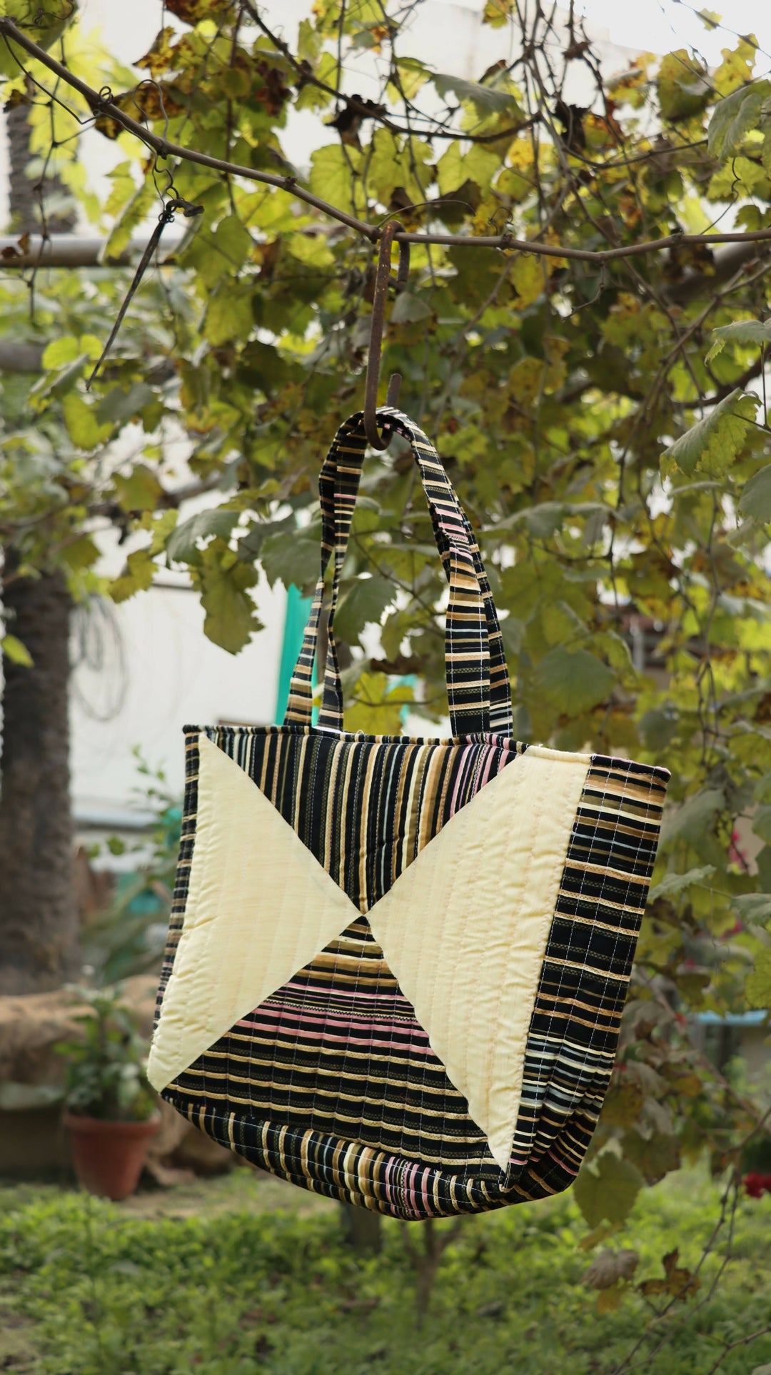 Black - Cream Quilted Tote bag