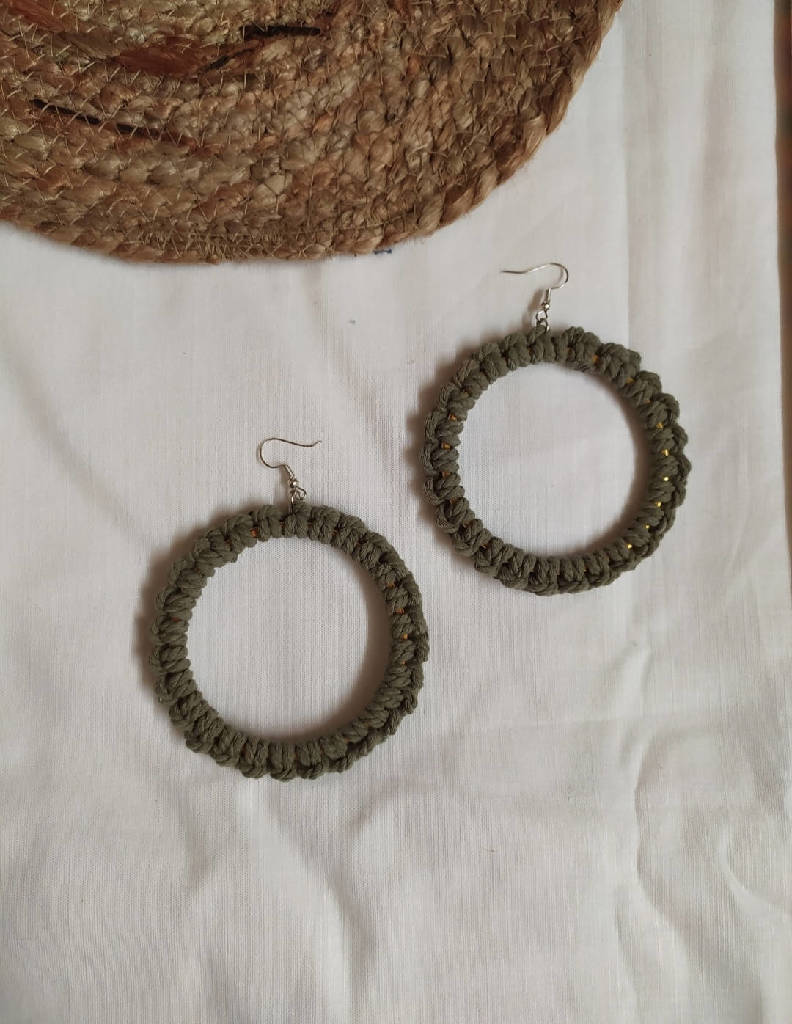 Olive Macramé Hoops