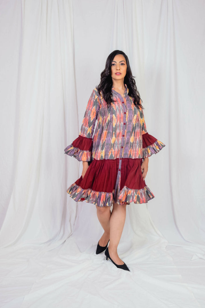 Ikat dress with frills