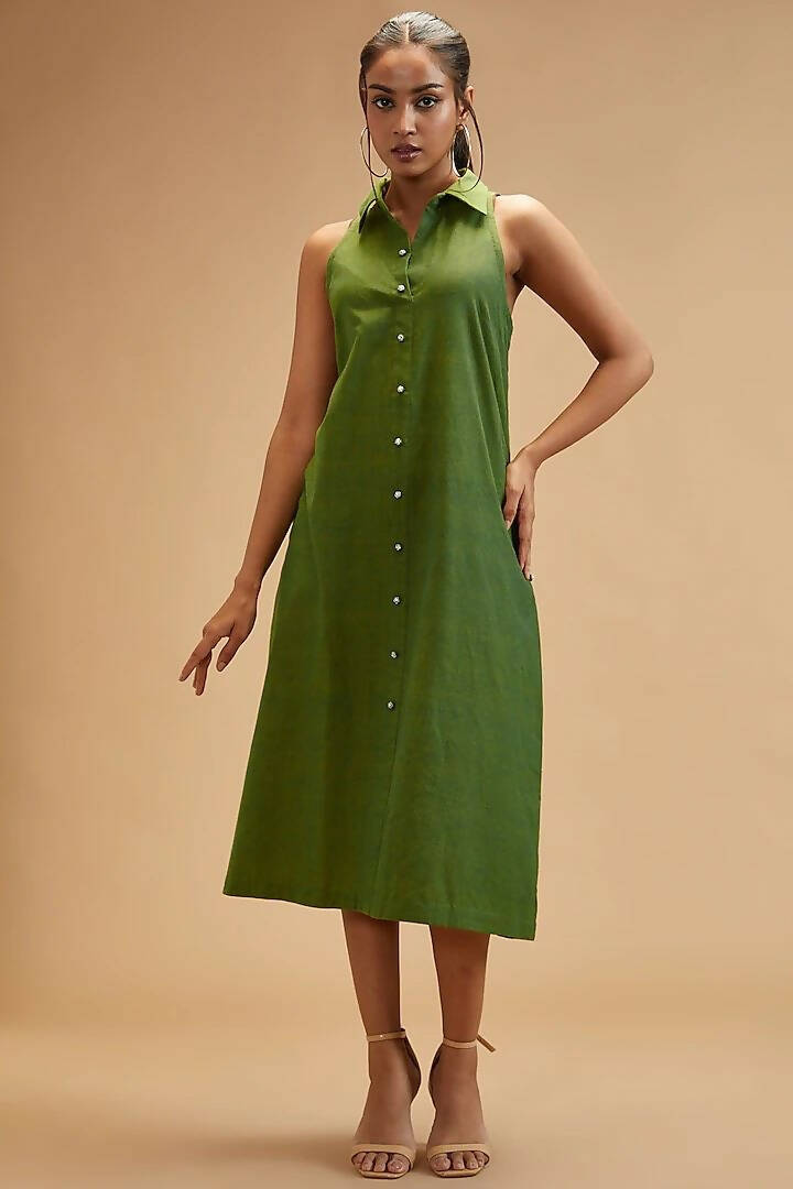 Basil Green Collar Dress Upcycled Basil Green Collar Dress REFASH