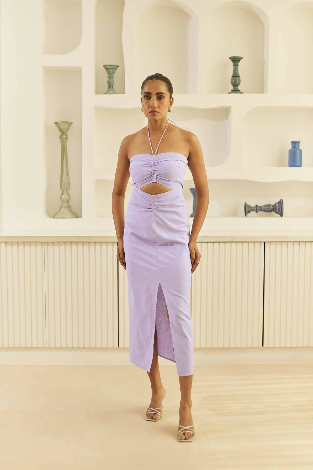 Lilac Halter Neck Dress with Cut-Out detail