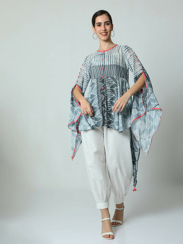 Asymmetric top with butterfly sleeves