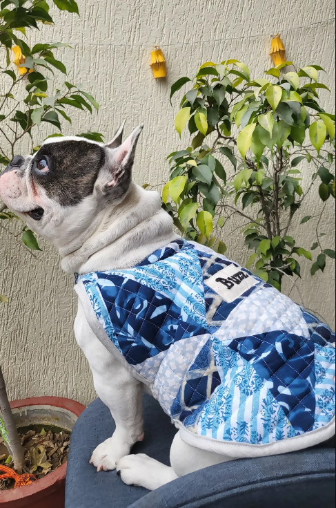Customizable Blue Pet Patchwork Quilted Jacket